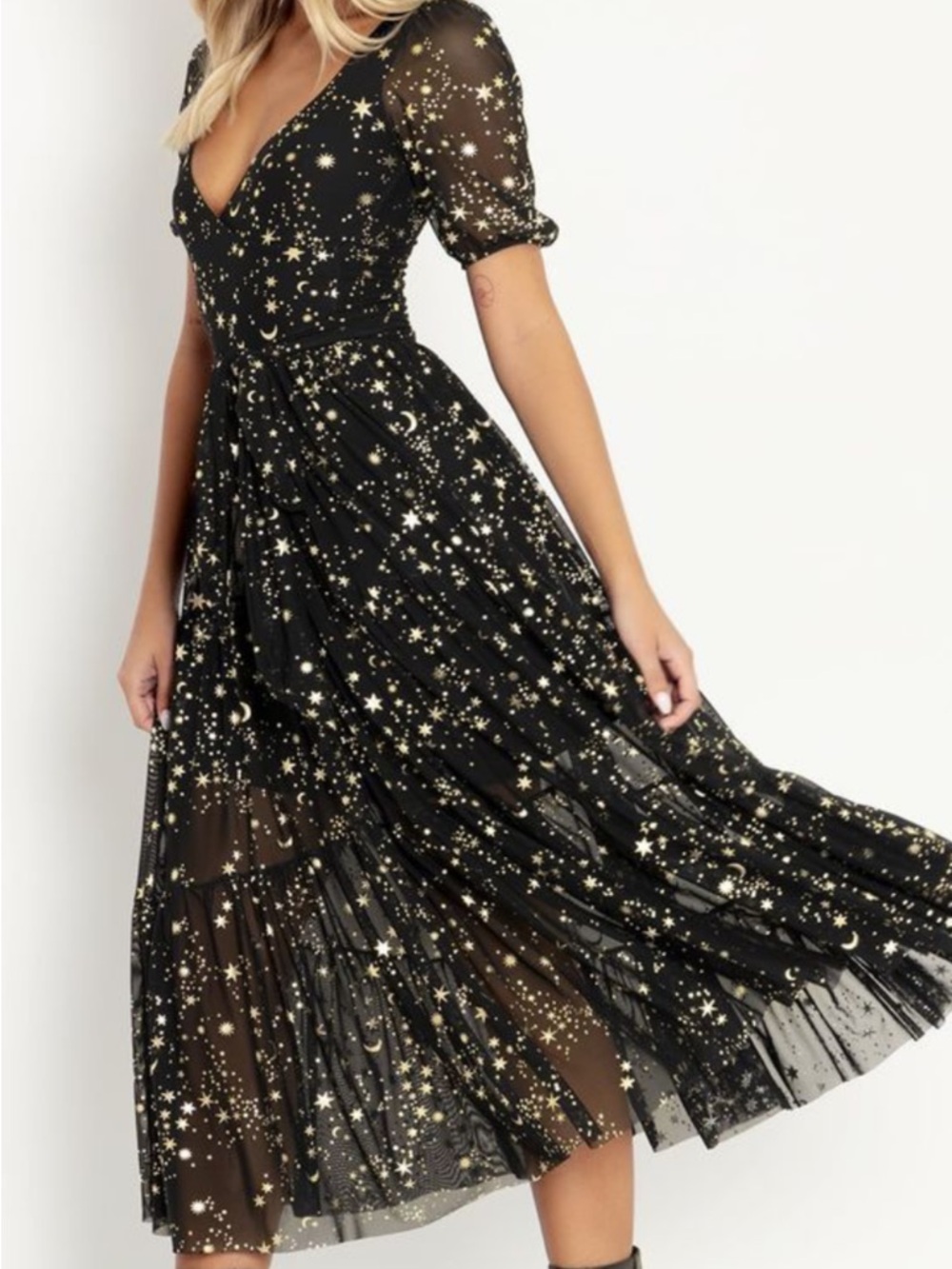 Blackmilk Black Dress with Gold Star and Moon Print